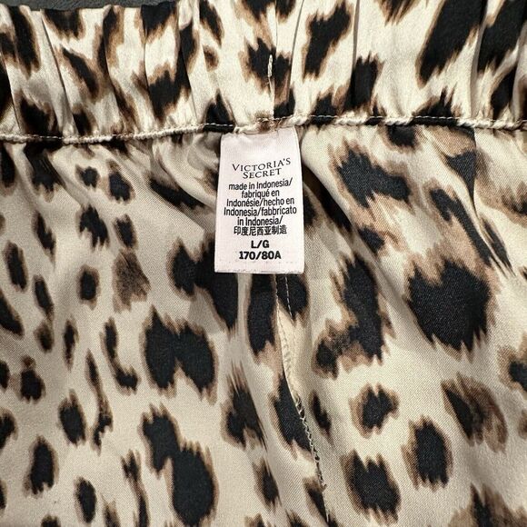 Victoria’s Secret Leopard Print Silky Satin Drawstring Pajama Lounge Pants Sz L - Picture 3 of 8